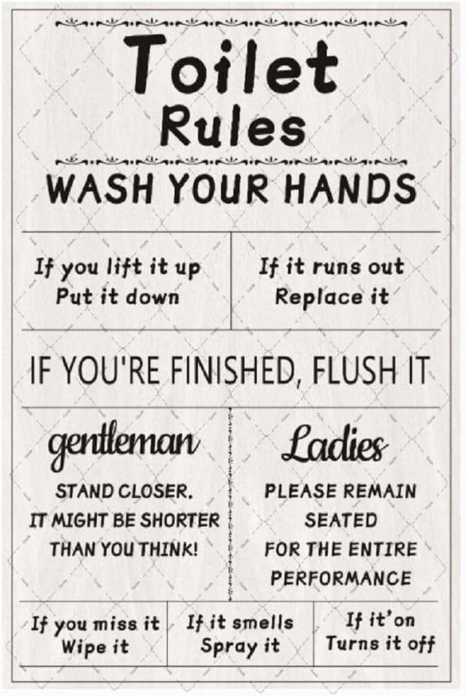Home Bathroom Rules - لافتة معدنية بتصميم قواعد المرحاض من