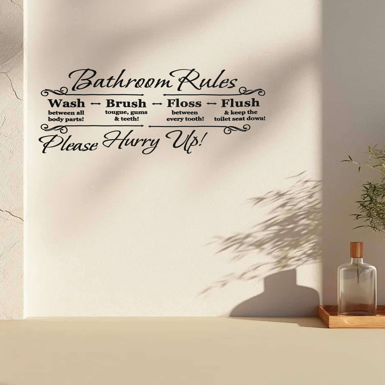 Home Bathroom Rules - ملصق حائط لقواعد الحمام قابل للإزالة،
