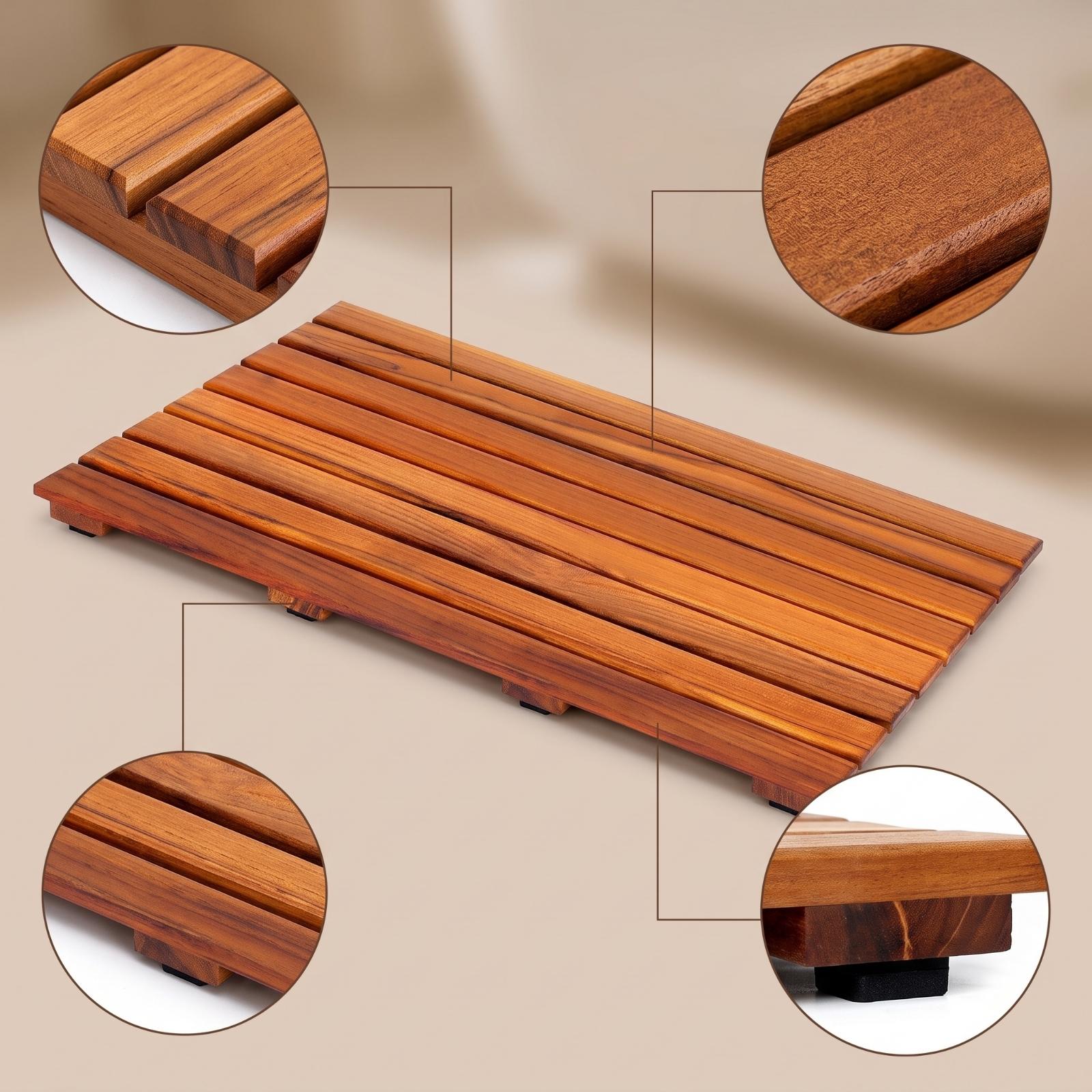 Home Bathroom With Sauna - حصيرة أرضية خشبية مرتفعة للدش مع