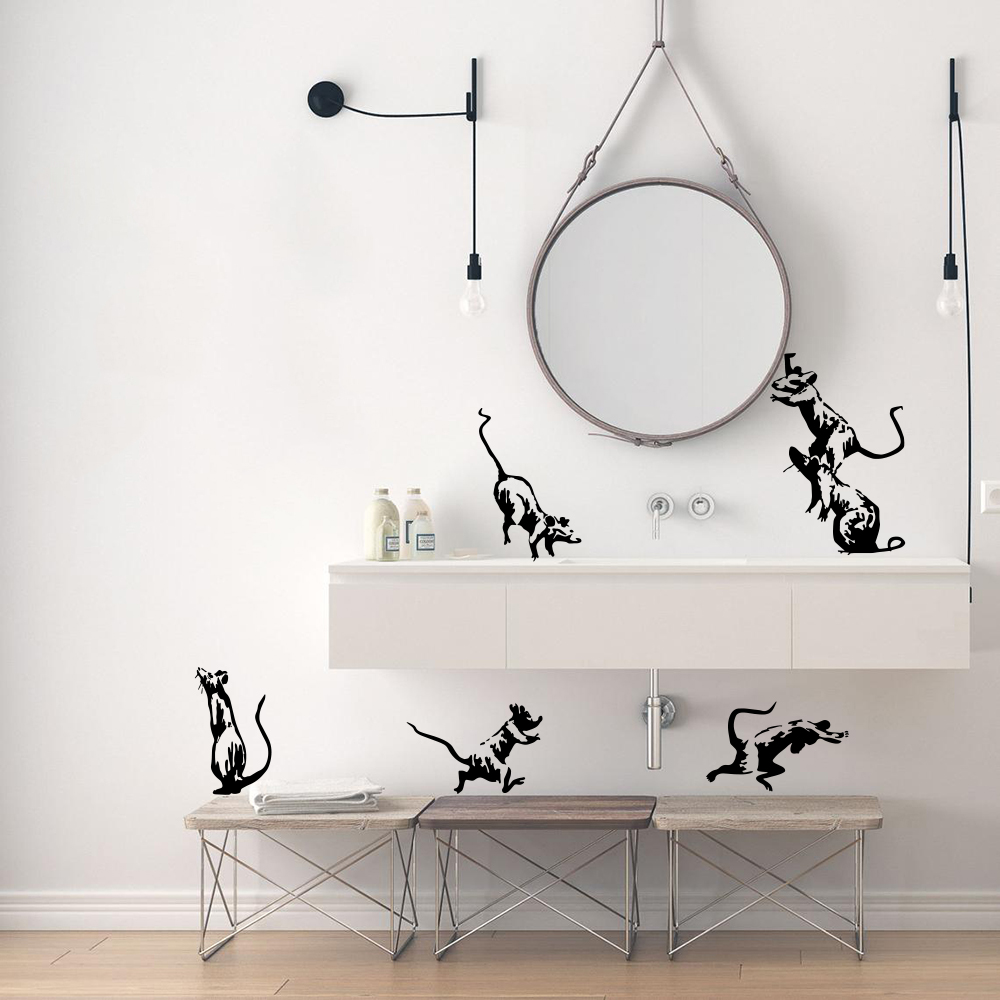 Home Bathroom Tiles - 5 قطعة Banksy المرحاض الفئران الجدار