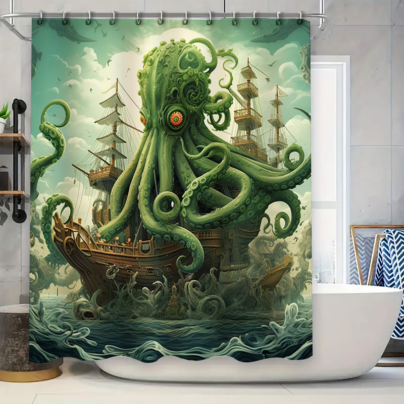 Home Bathroom Ideas - الأخطبوط السفينة دش الستار سريالية البحرية