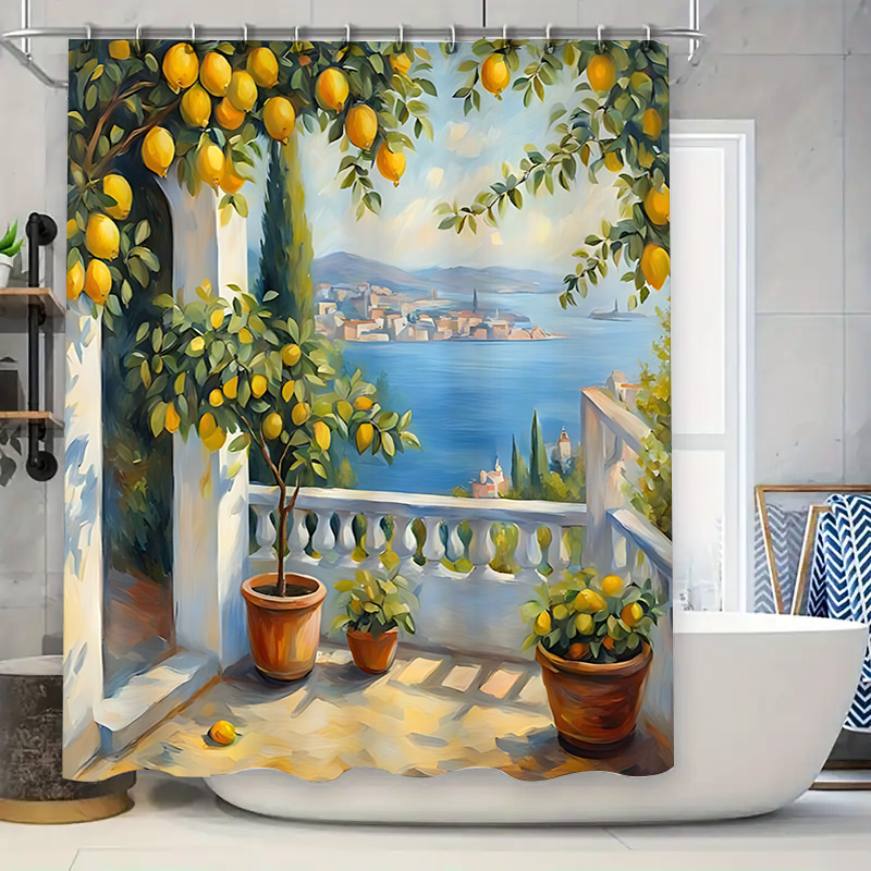 Home Bathroom Ideas - ستارة حمام بتصميم حديقة الليمون المتوسطية،