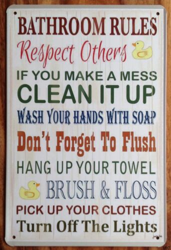 Home Bathroom Rules - لافتة معدنية مطبوعة بتصميم قواعد الحمام،