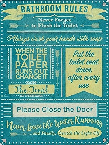 Home Bathroom Rules - لافتة معدنية بتصميم عتيق للتعليق على