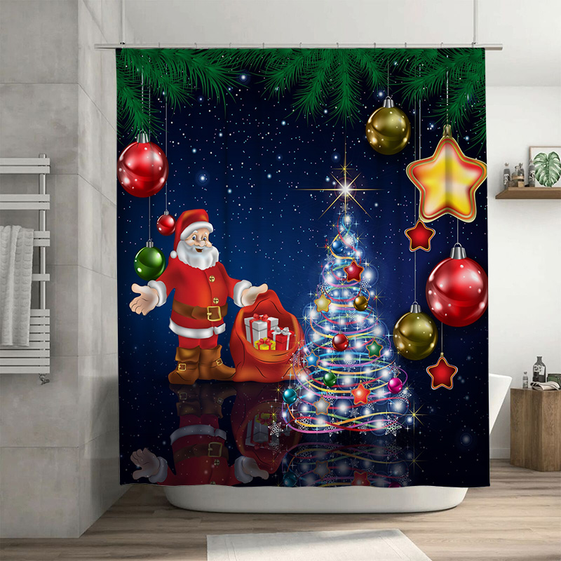 Home Bathroom Ideas - TU عيد الميلاد دش الستار سانتا