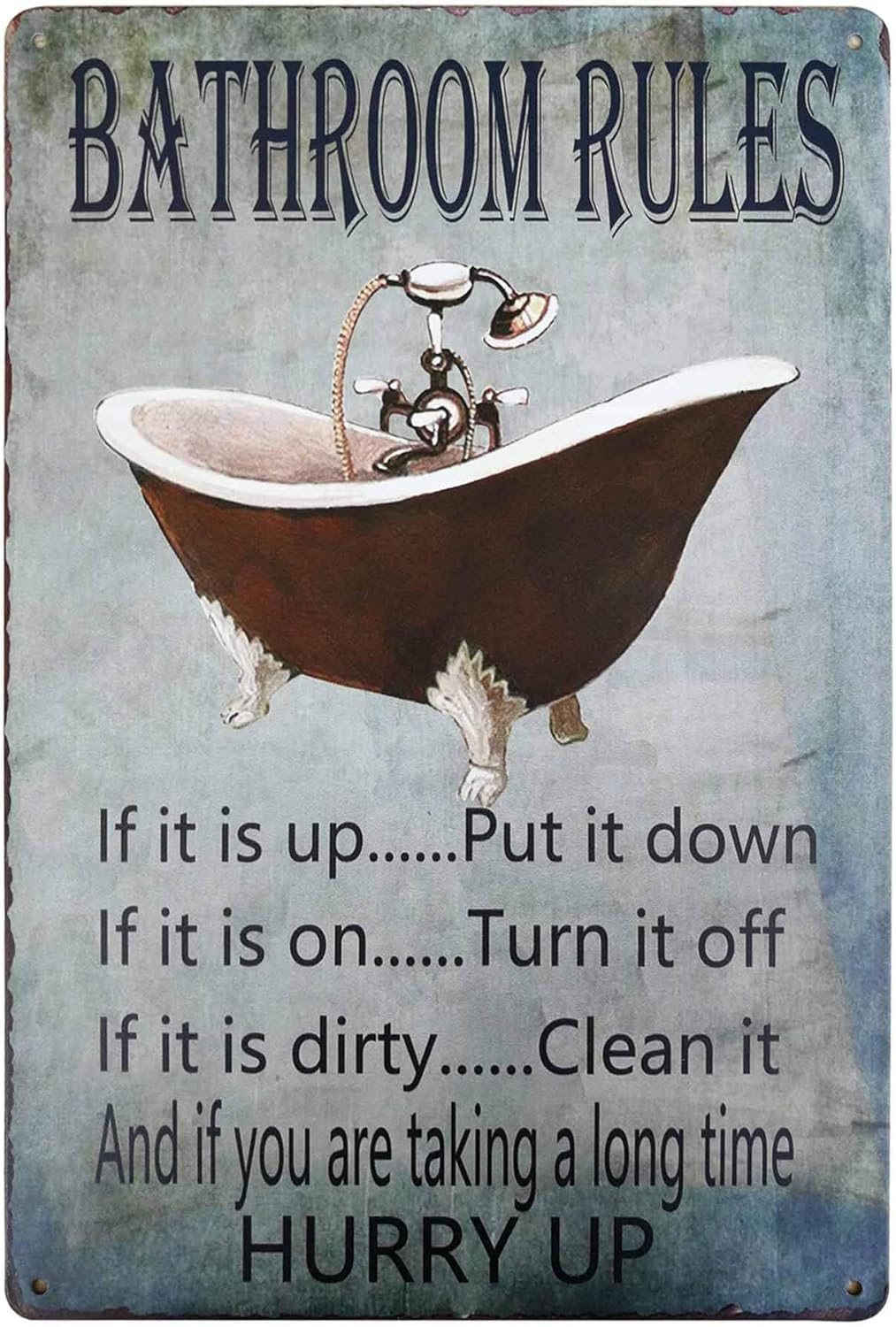 Home Bathroom Rules - PXIYOU لافتة معدنية عتيقة بتصميم ريفي