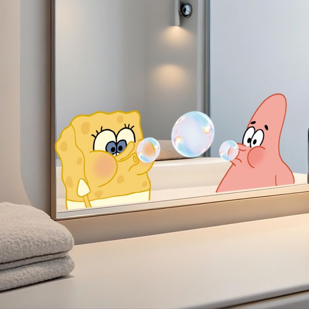 Home Bathroom Supplies - ملصقات مرآة الحمام سبونج بوب -