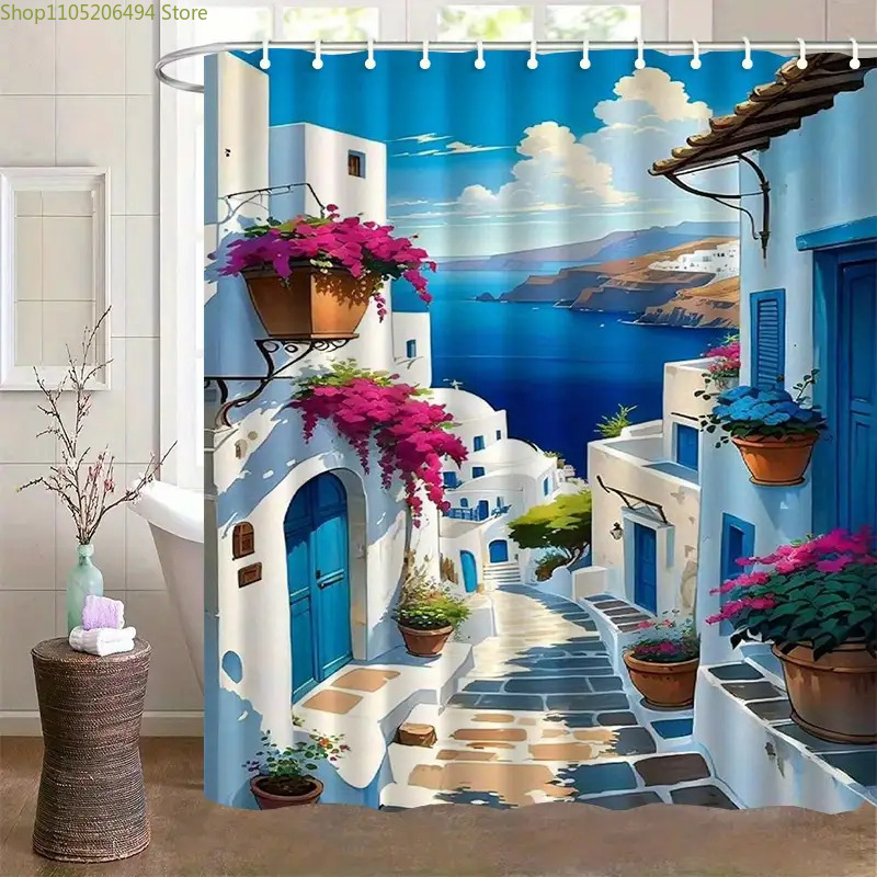 Home Bathroom Ideas - ستارة حمام بتصميم جزيرة سانتوريني اليونانية