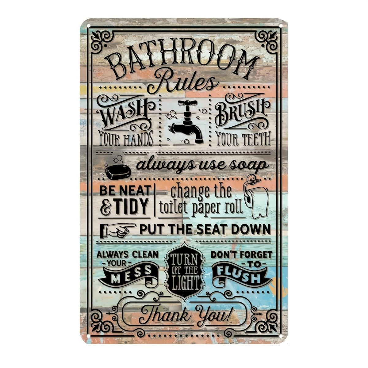 Home Bathroom Rules - لوحات معدنية مزخرفة بقواعد الحمام على
