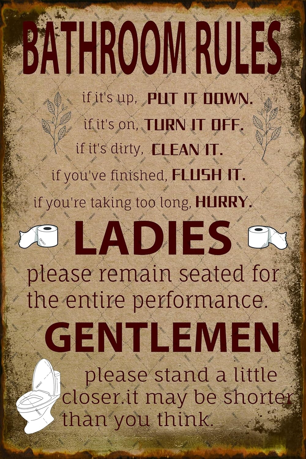 Home Bathroom Rules - لافتة معدنية بتصميم قواعد الحمام، ديكور