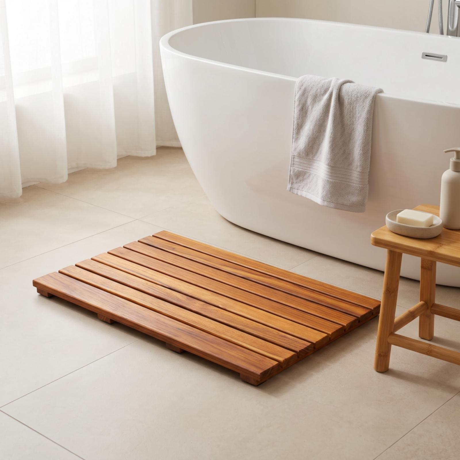 حصيرة أرضية خشبية مرتفعة للدش  - مراجعة Home Bathroom With Sauna وسعره