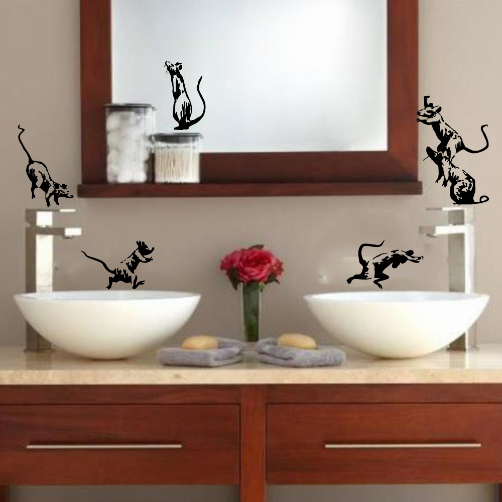 5 قطعة Banksy المرحاض الفئران  - مراجعة Home Bathroom Tiles وسعره