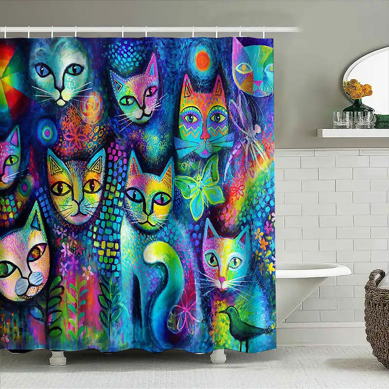 القط دش الستار الفني الحيوان ع - مراجعة Home Bathroom Ideas وسعره
